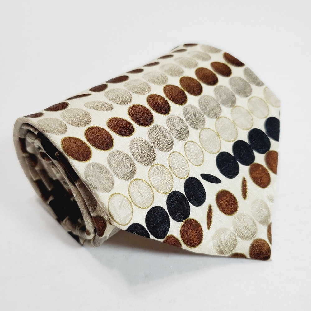 Enrico Capucci Beige Geometric Men's Designer Silk Necktie 56x3.75"